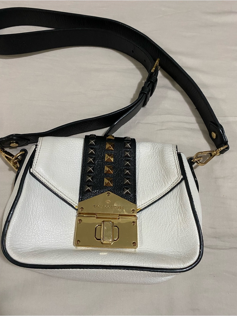 Juicy couture genuine leather White and Black Stud-Trim Crossbody Bag